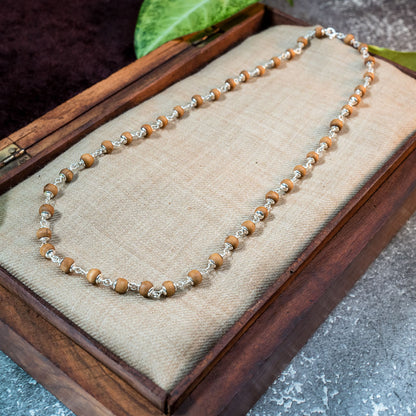 Silver Tulsi Kunti Mala 20Inch Light Brown #133