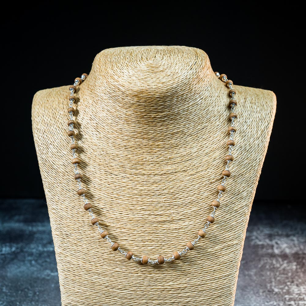 Silver Tulsi Kunti Mala 20Inch Light Brown #133