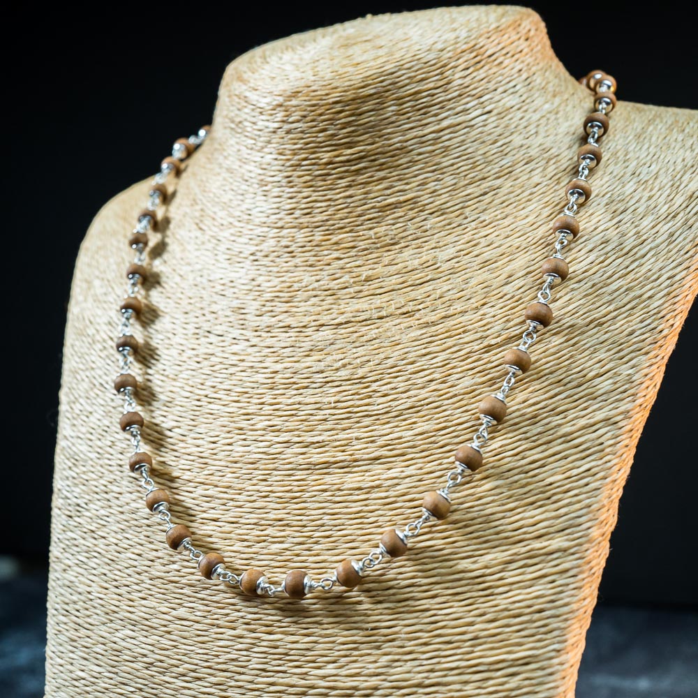 Silver Tulsi Kunti Mala 20Inch Light Brown #133