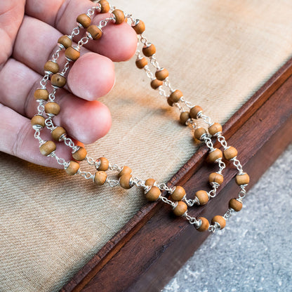 Silver Tulsi Kunti Mala 20Inch Light Brown #133