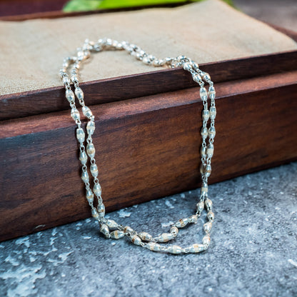 Silver Tulsi Kunti Mala 24Inch 2mm  #134