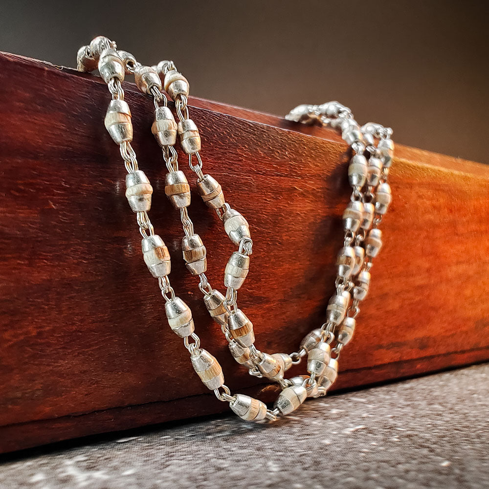 Silver Tulsi Kunti Mala 24Inch 2mm  #134
