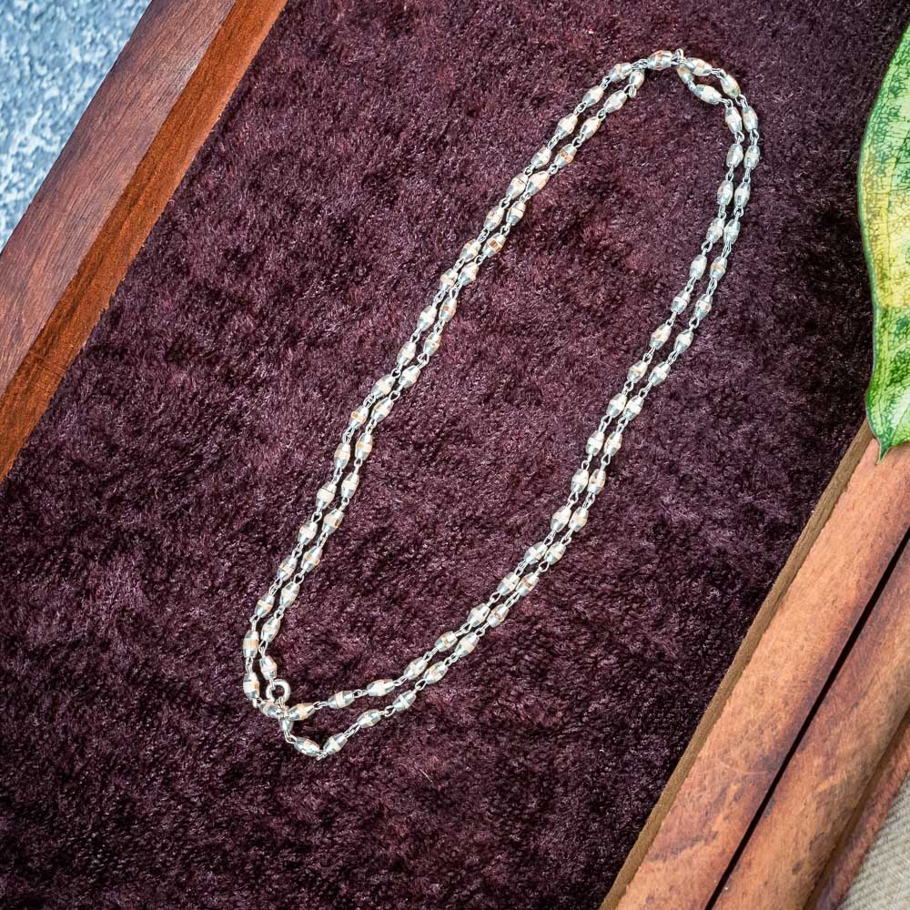 Silver Tulsi Kunti Mala 24Inch 2mm  #134