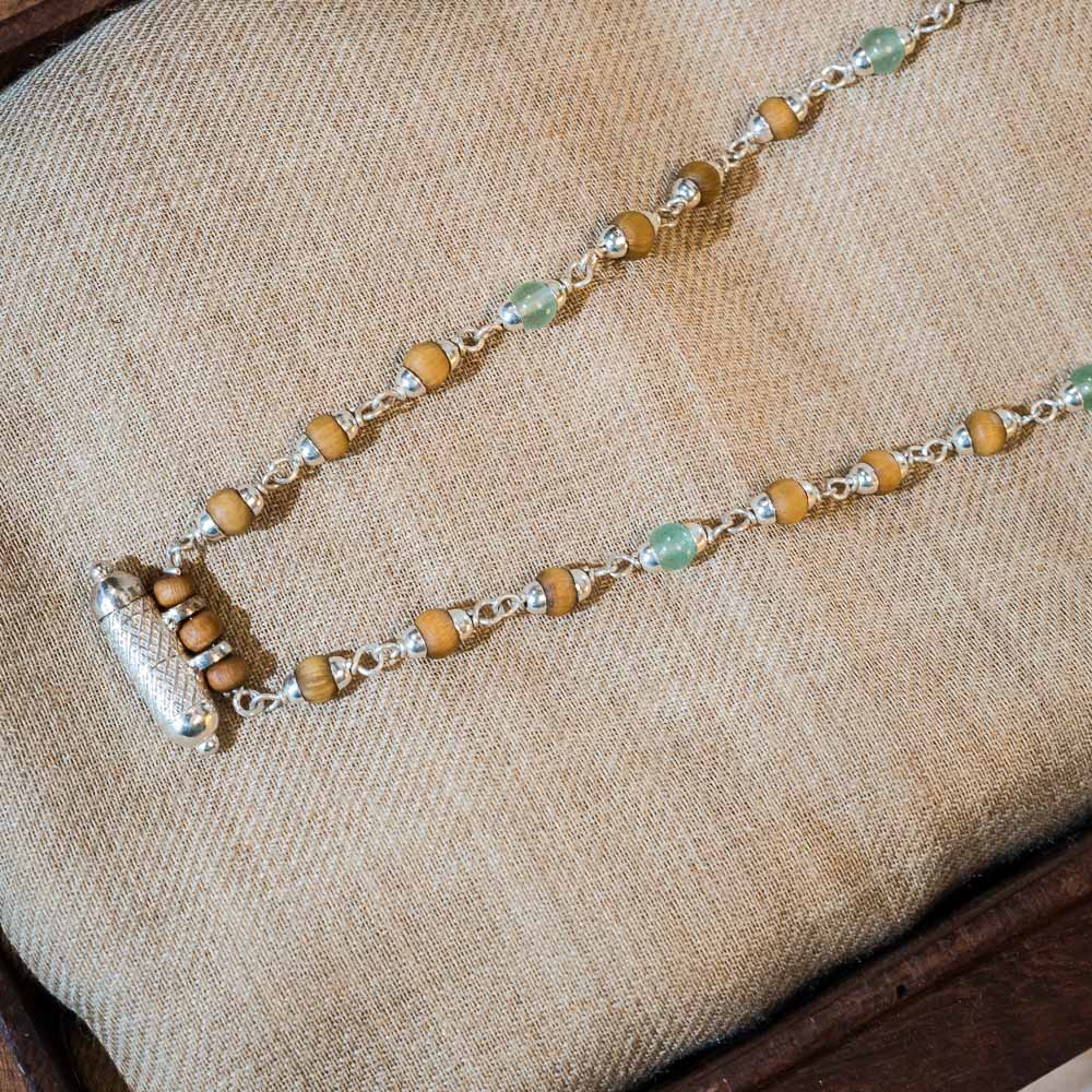 Harini Tulsi Mala with Silver Caps & Green Aventurine Stones