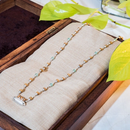 Harini Tulsi Mala with Silver Caps & Green Aventurine Stones