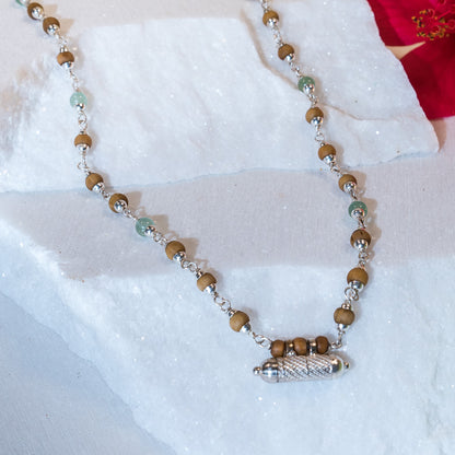 Harini Tulsi Mala with Silver Caps & Green Aventurine Stones