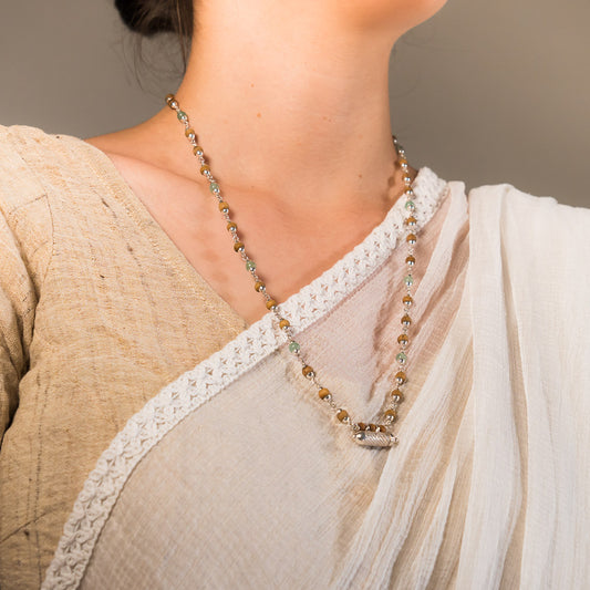 Harini Tulsi Mala with Silver Caps & Green Aventurine Stones