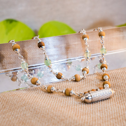 Harini Tulsi Mala with Silver Caps & Green Aventurine Stones