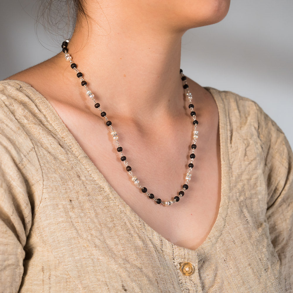 Ranga Silver Tulsi Mala - Calming & Harmony on wire with Tulasi