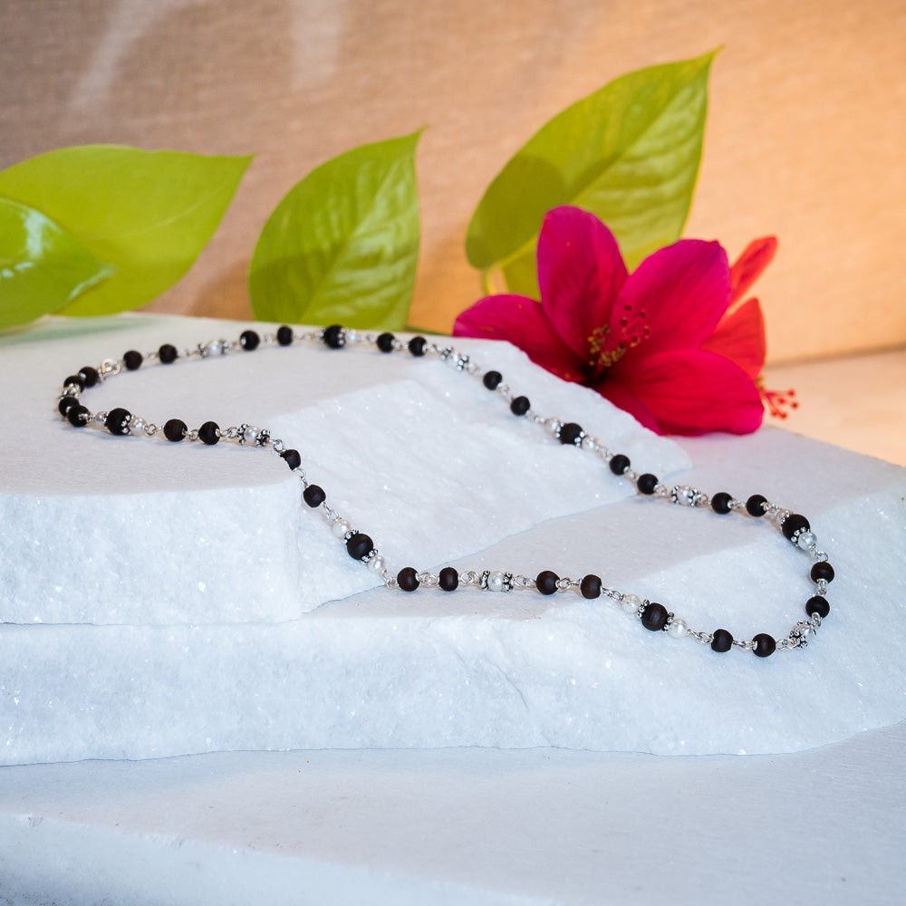 Sudevi Silver Tulsi Mala Elegance and Confidence