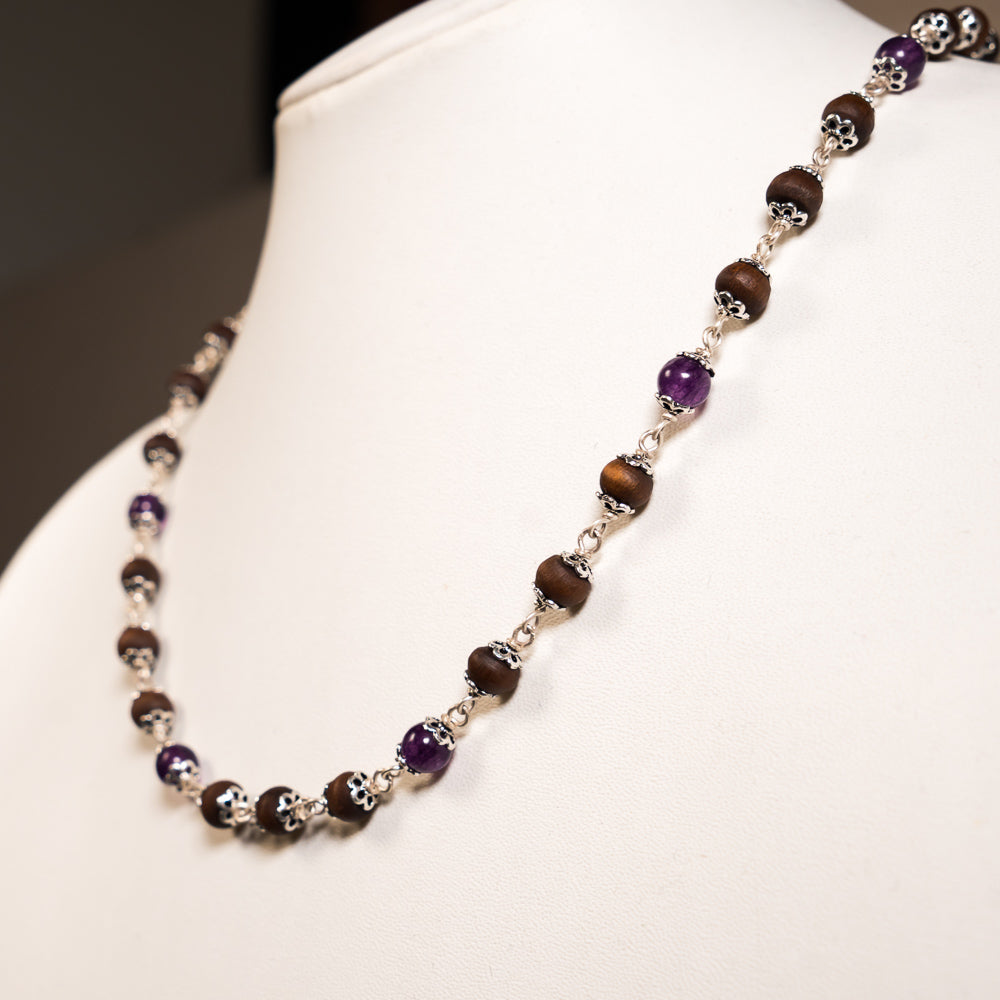 Yamuna Kanti - Silver Tulsi Mala with Amethyst Stones