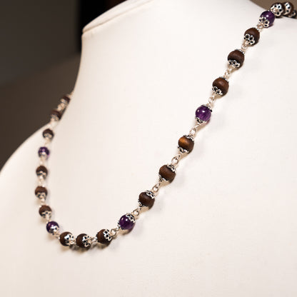 Yamuna Kanti - Silver Tulsi Mala with Amethyst Stones