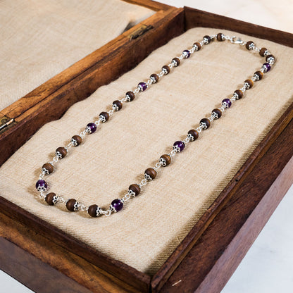 Yamuna Kanti - Silver Tulsi Mala with Amethyst Stones