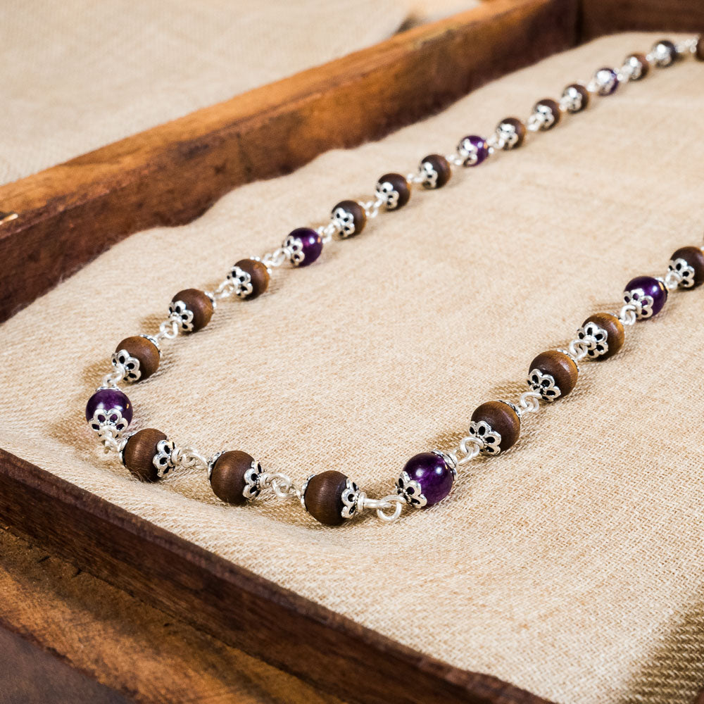 Yamuna Kanti - Silver Tulsi Mala with Amethyst Stones