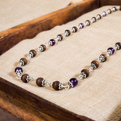 Yamuna Kanti - Silver Tulsi Mala with Amethyst Stones