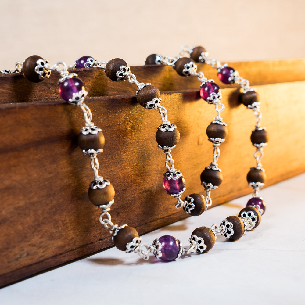 Yamuna Kanti - Silver Tulsi Mala with Amethyst Stones