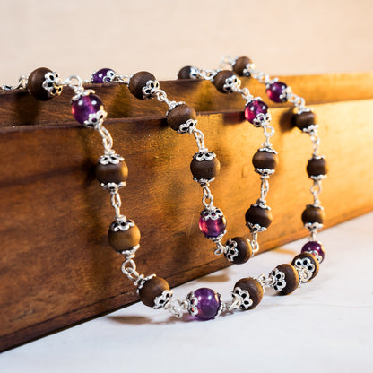 Yamuna Kanti - Silver Tulsi Mala with Amethyst Stones