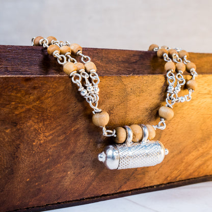 Sita Mala - Guardian and Protection 3line Silver Tulsi with Narasimha Kavacha