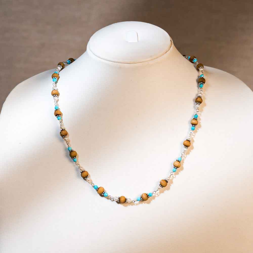Devi Silver Tulsi Mala | Turquoise & Pearl