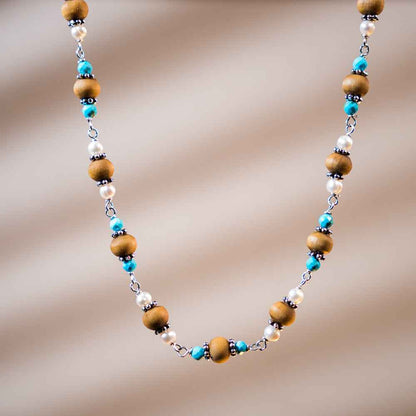 Devi Silver Tulsi Mala | Turquoise & Pearl