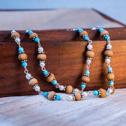 Devi Silver Tulsi Mala | Turquoise & Pearl