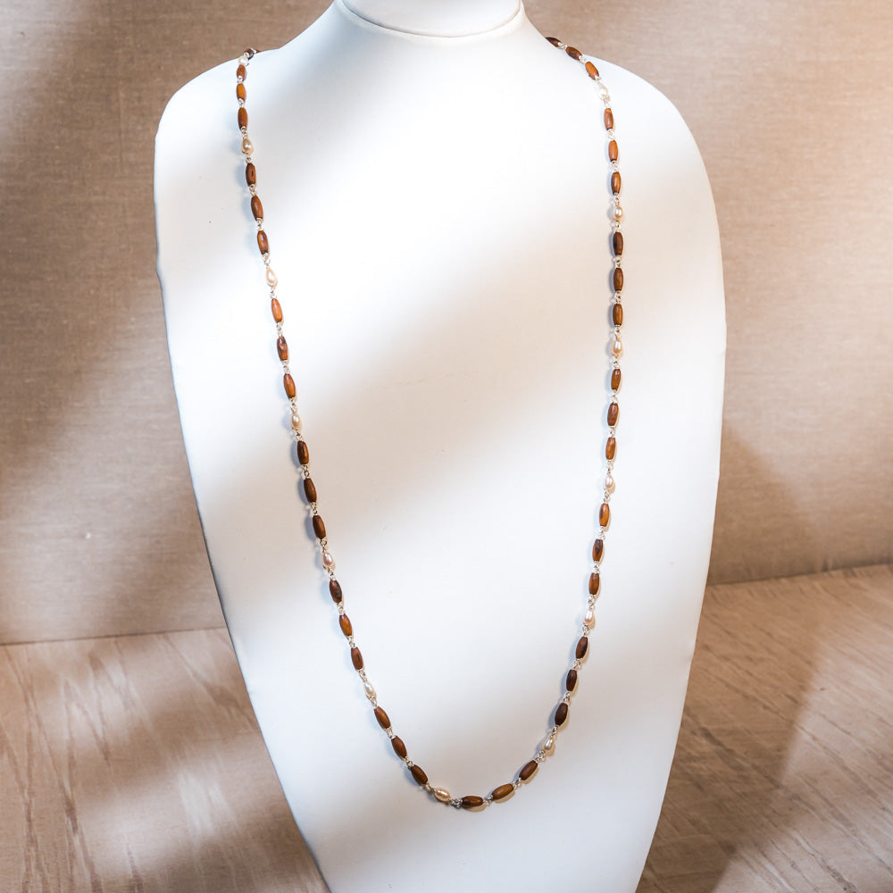 Kalindi Silver Tulsi Mala |  Teardrop white Pearls