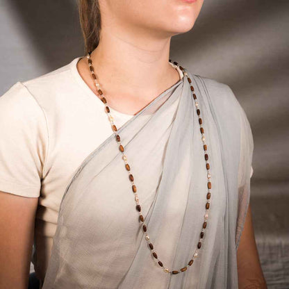 Kalindi Silver Tulsi Mala |  Teardrop white Pearls