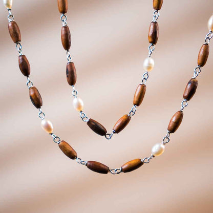 Kalindi Silver Tulsi Mala |  Teardrop white Pearls