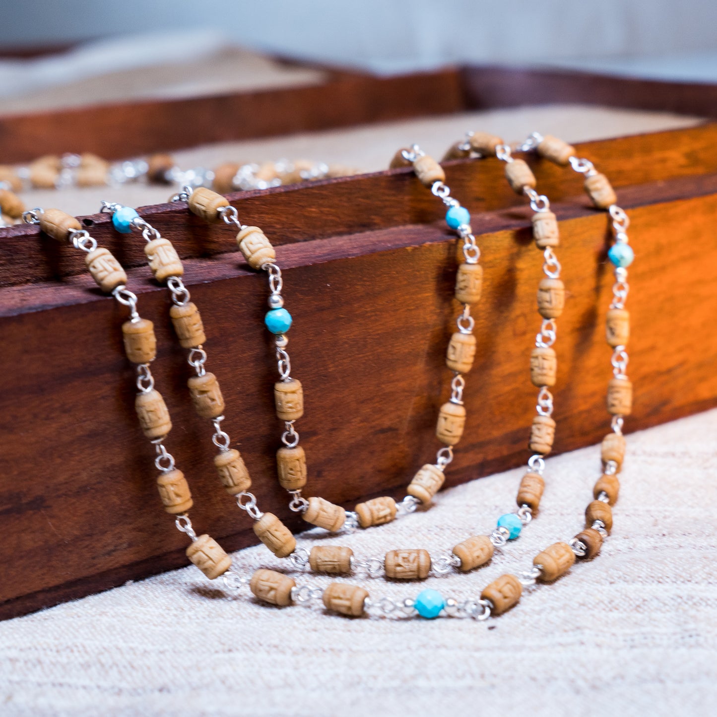 Radhe Radhe Kanti - Silver Tulsi Mala - Gentle Turquoise