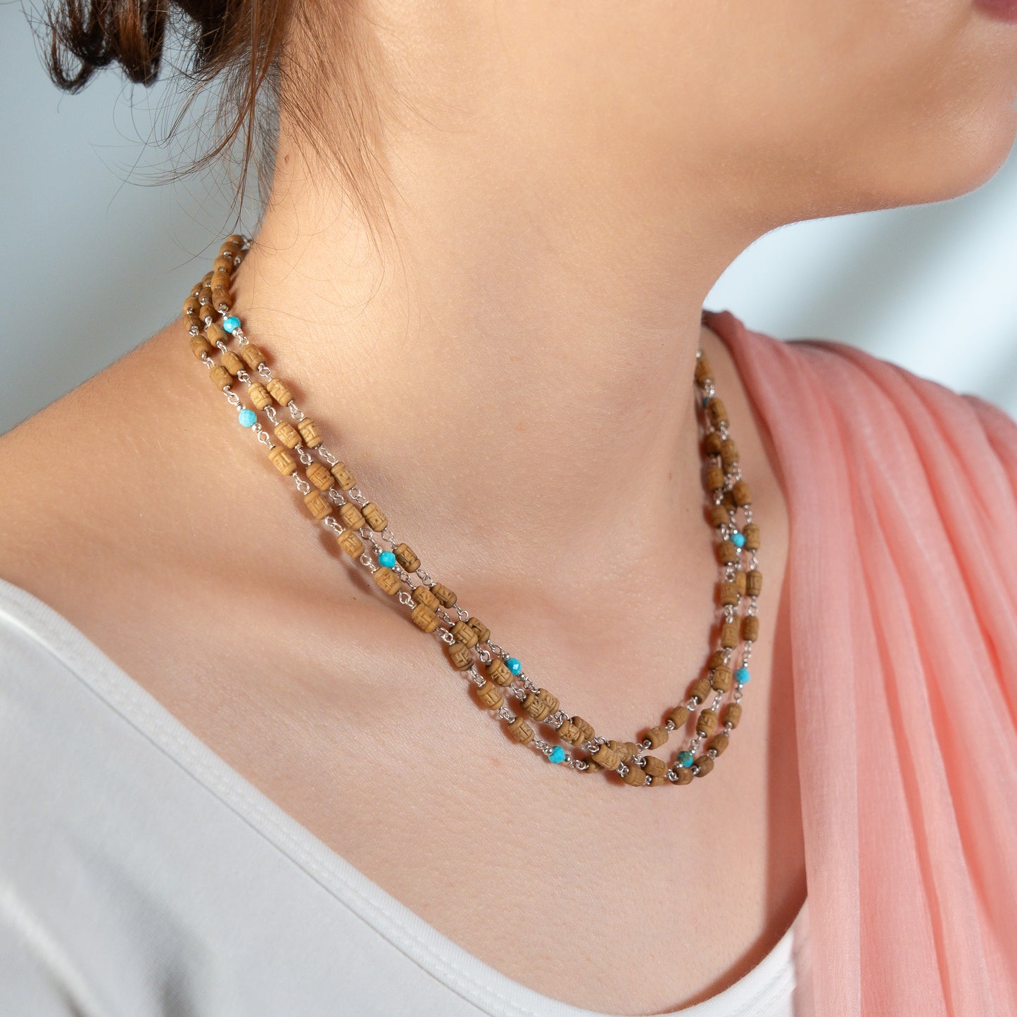 Radhe Radhe Kanti - Silver Tulsi Mala - Gentle Turquoise