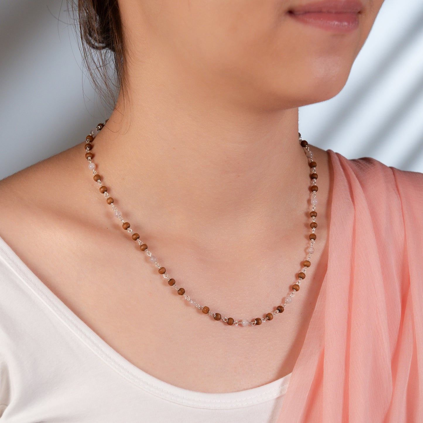 Eka Kanti Rose Quartz - Silver Tulsi Mala