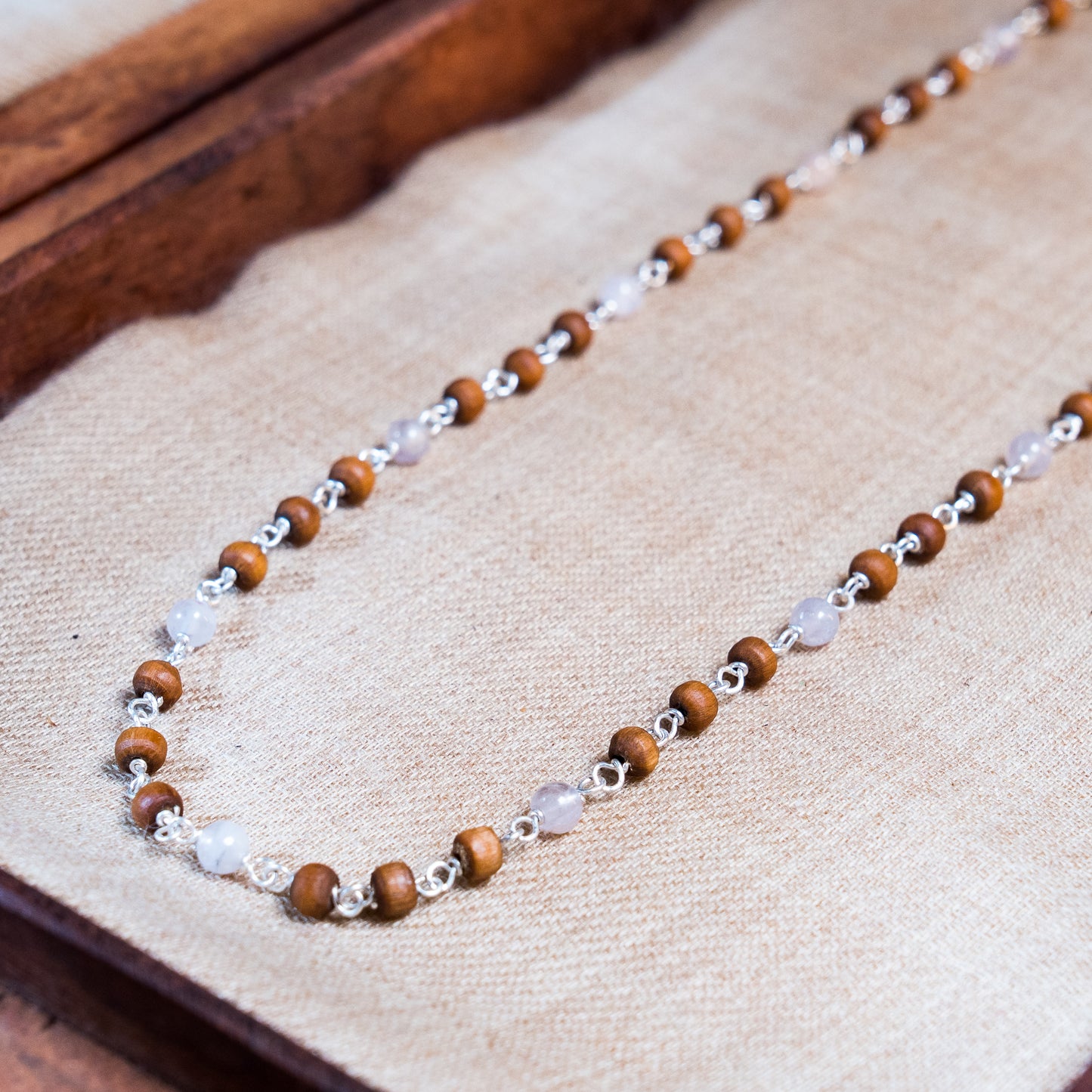 Eka Kanti Rose Quartz - Silver Tulsi Mala