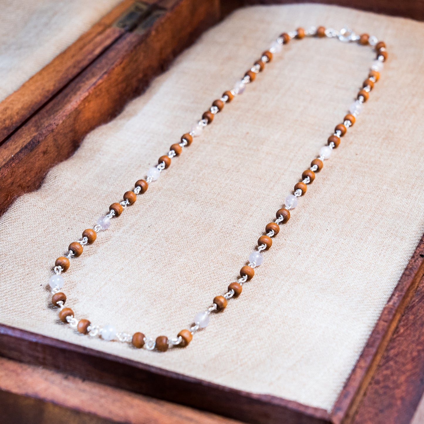 Eka Kanti Rose Quartz - Silver Tulsi Mala