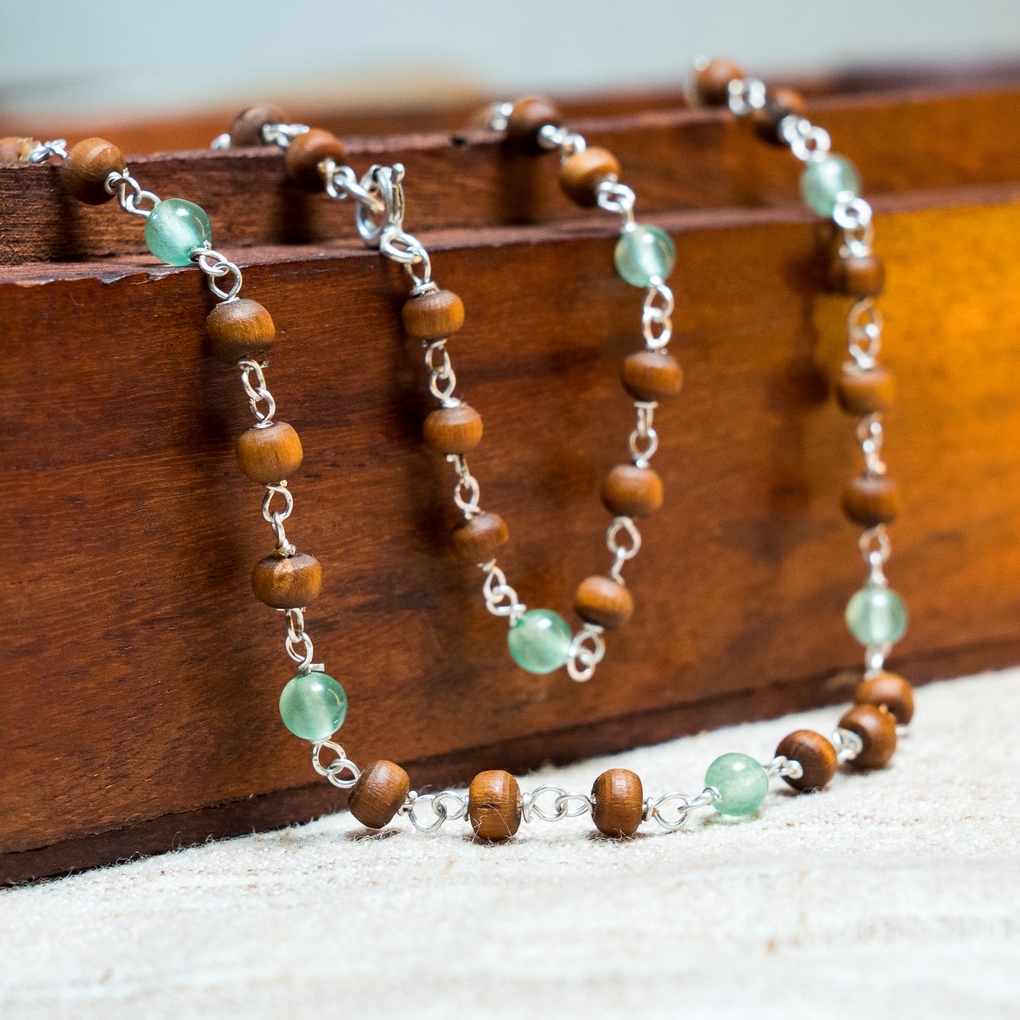 Eka Kanti Green Aventurine - Silver Tulsi Mala