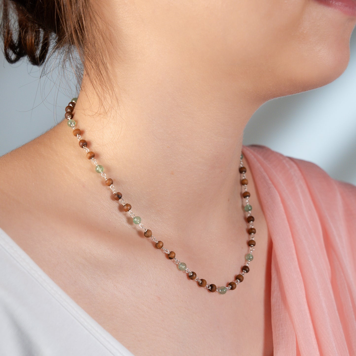 Eka Kanti Green Aventurine - Silver Tulsi Mala