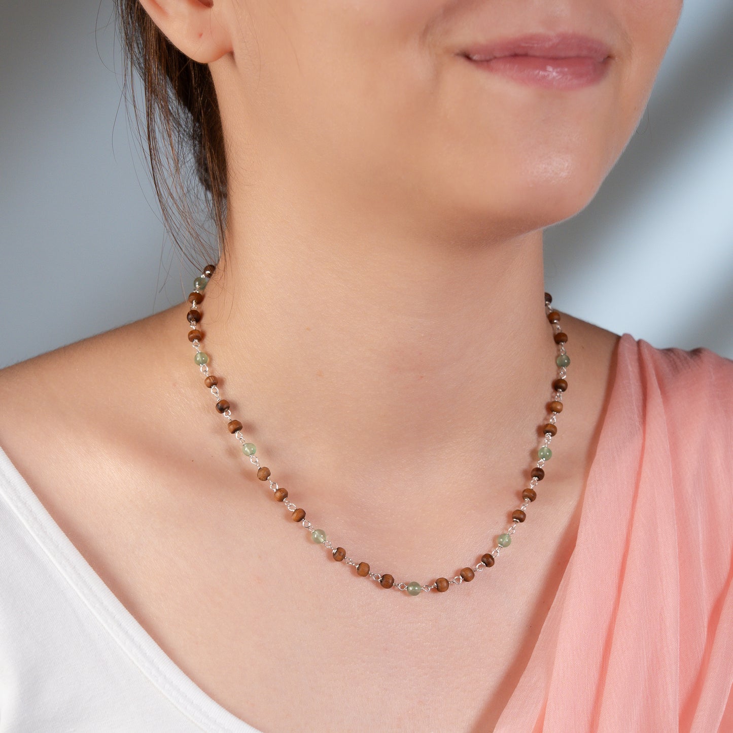 Eka Kanti Green Aventurine - Silver Tulsi Mala