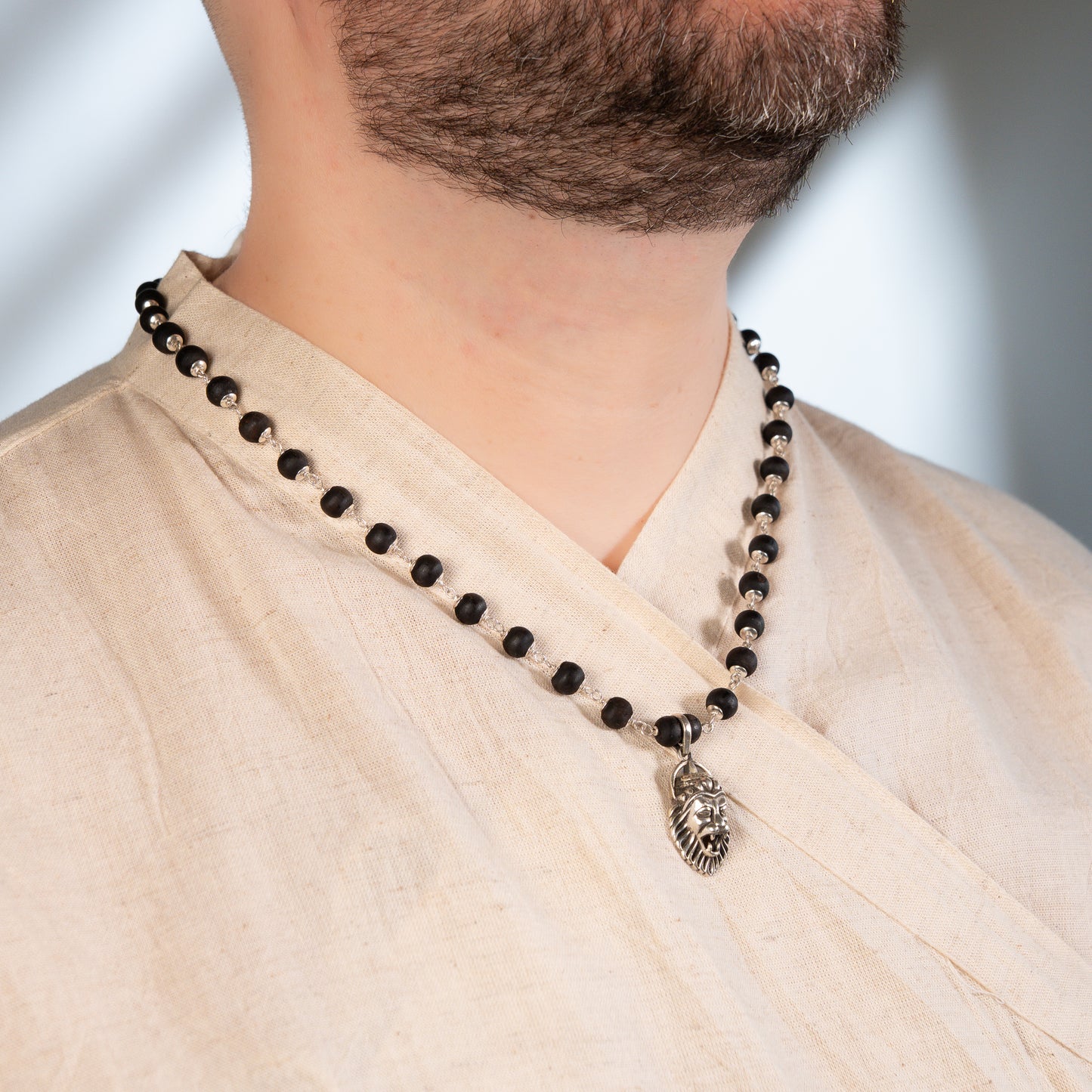 Maha Simha Silver Tulsi Mala - Protector of Bhakti