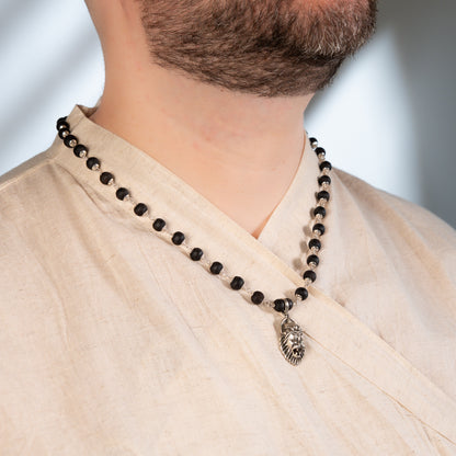 Maha Simha Silver Tulsi Mala - Protector of Bhakti