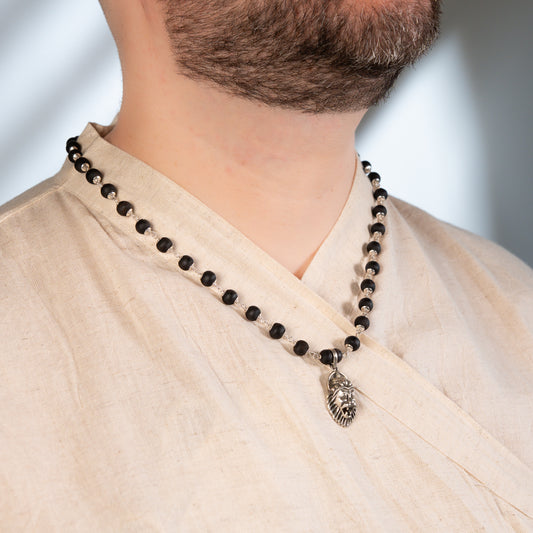 Maha Simha Silver Tulsi Mala - Protector of Bhakti