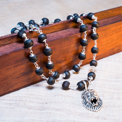 Maha Simha Silver Tulsi Mala - Protector of Bhakti