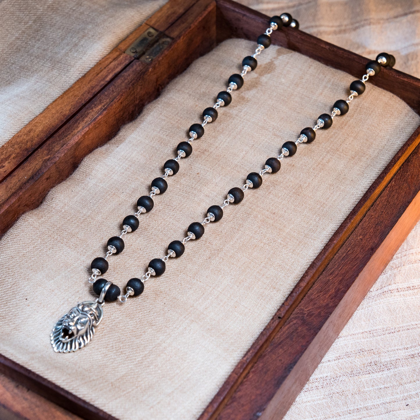 Maha Simha Silver Tulsi Mala - Protector of Bhakti