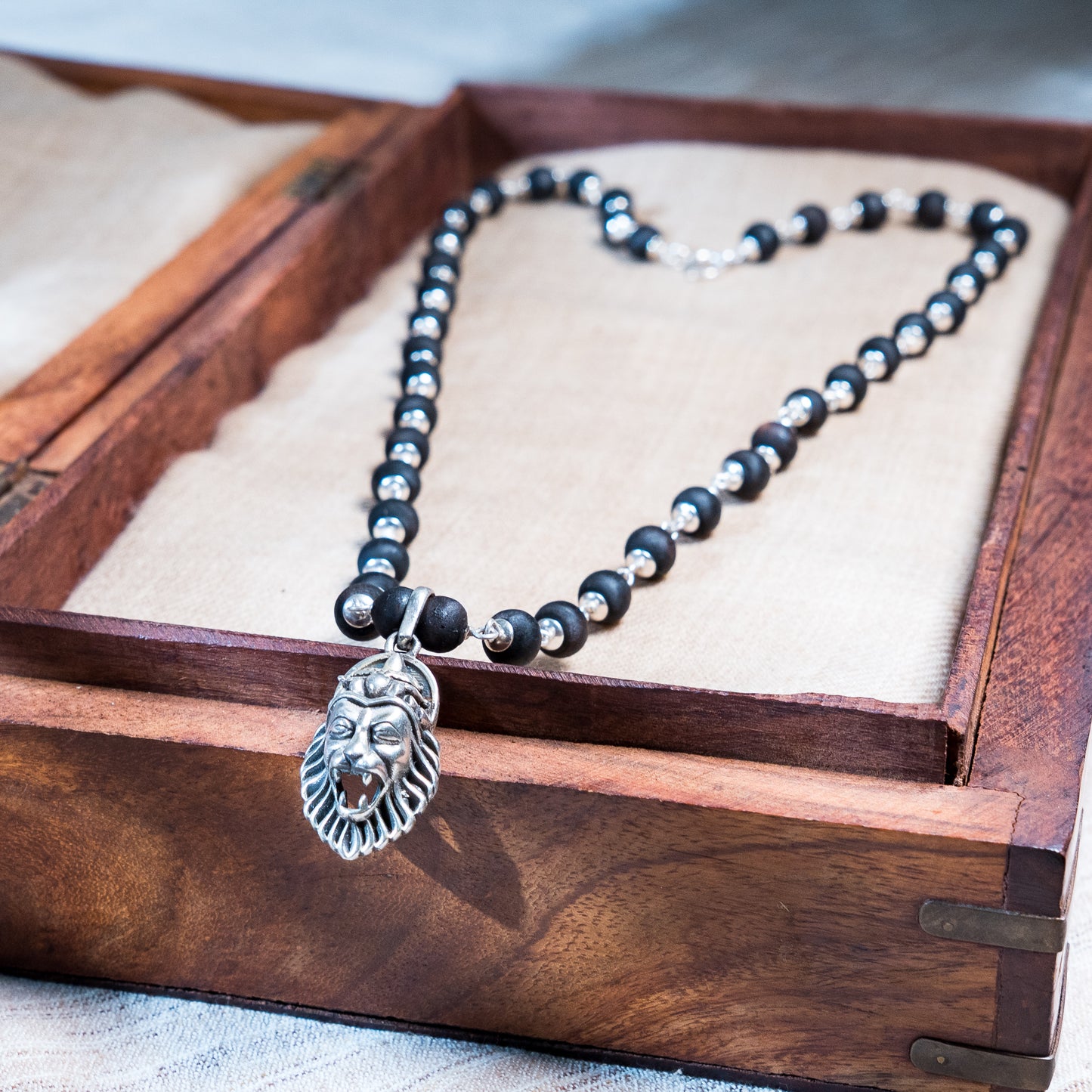 Maha Simha Silver Tulsi Mala - Protector of Bhakti