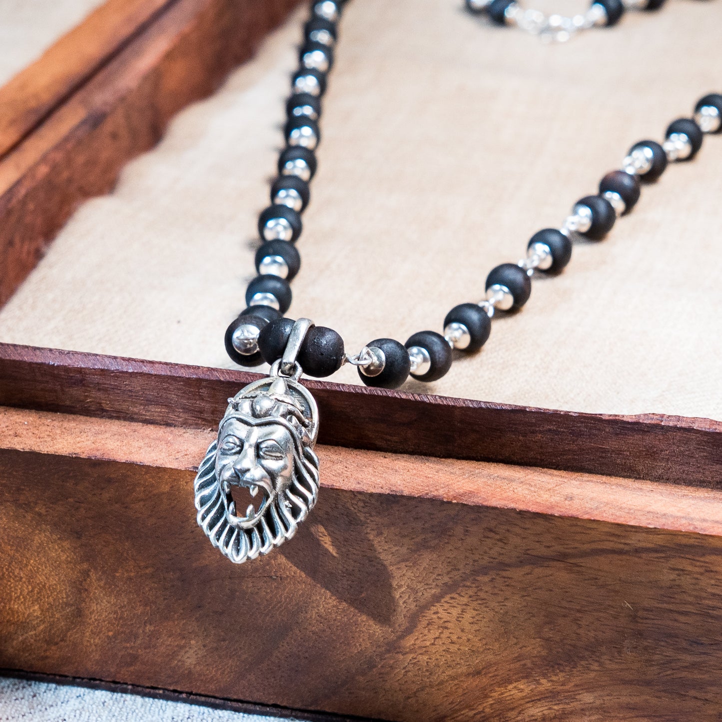 Maha Simha Silver Tulsi Mala - Protector of Bhakti