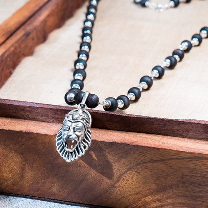 Maha Simha Silver Tulsi Mala - Protector of Bhakti