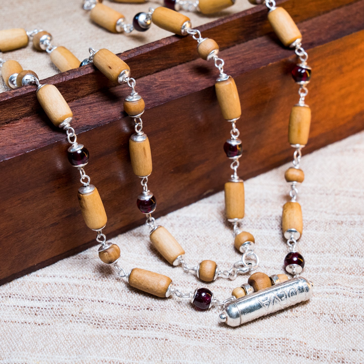 Janaki Silver Tulsi Mala - Garnet for Creativity and Courage