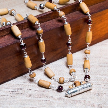 Janaki Silver Tulsi Mala - Garnet for Creativity and Courage