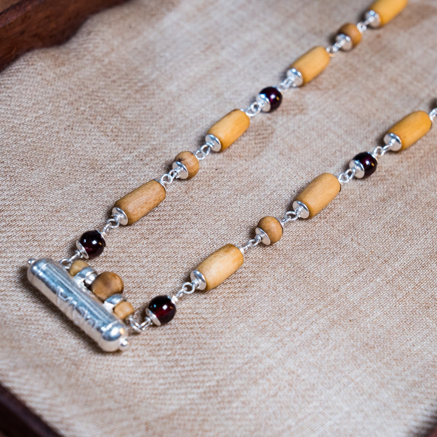 Janaki Silver Tulsi Mala - Garnet for Creativity and Courage