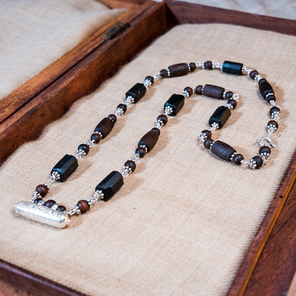 Rajeshwari Silver Tulsi Mala - Narasimha Kavacha and Black Tourmaline