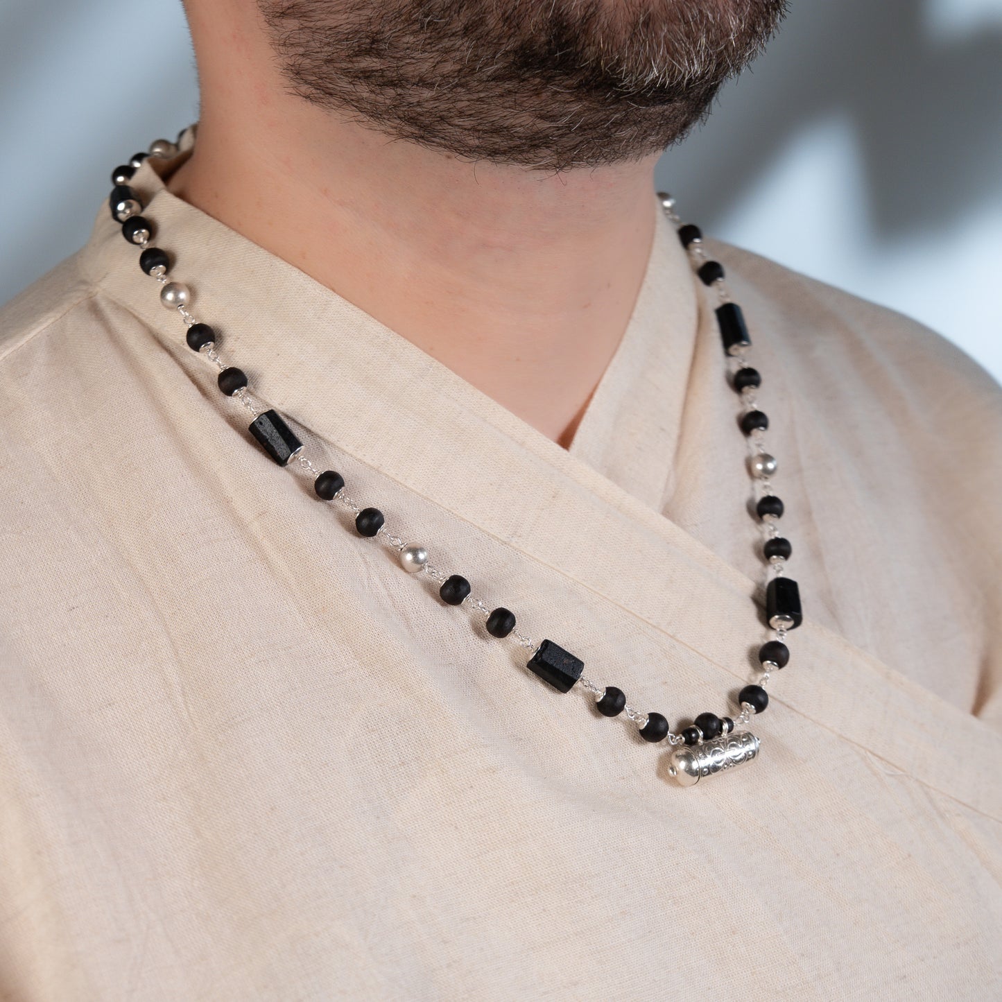 Rajarshi Silver Tulsi Mala - Narasimha Kavacha and Black Tourmaline