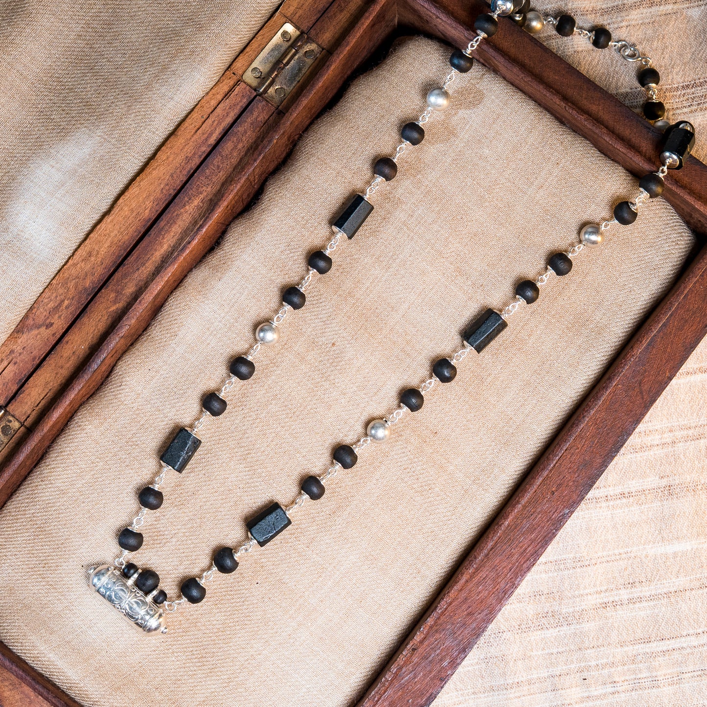 Rajarshi Silver Tulsi Mala - Narasimha Kavacha and Black Tourmaline